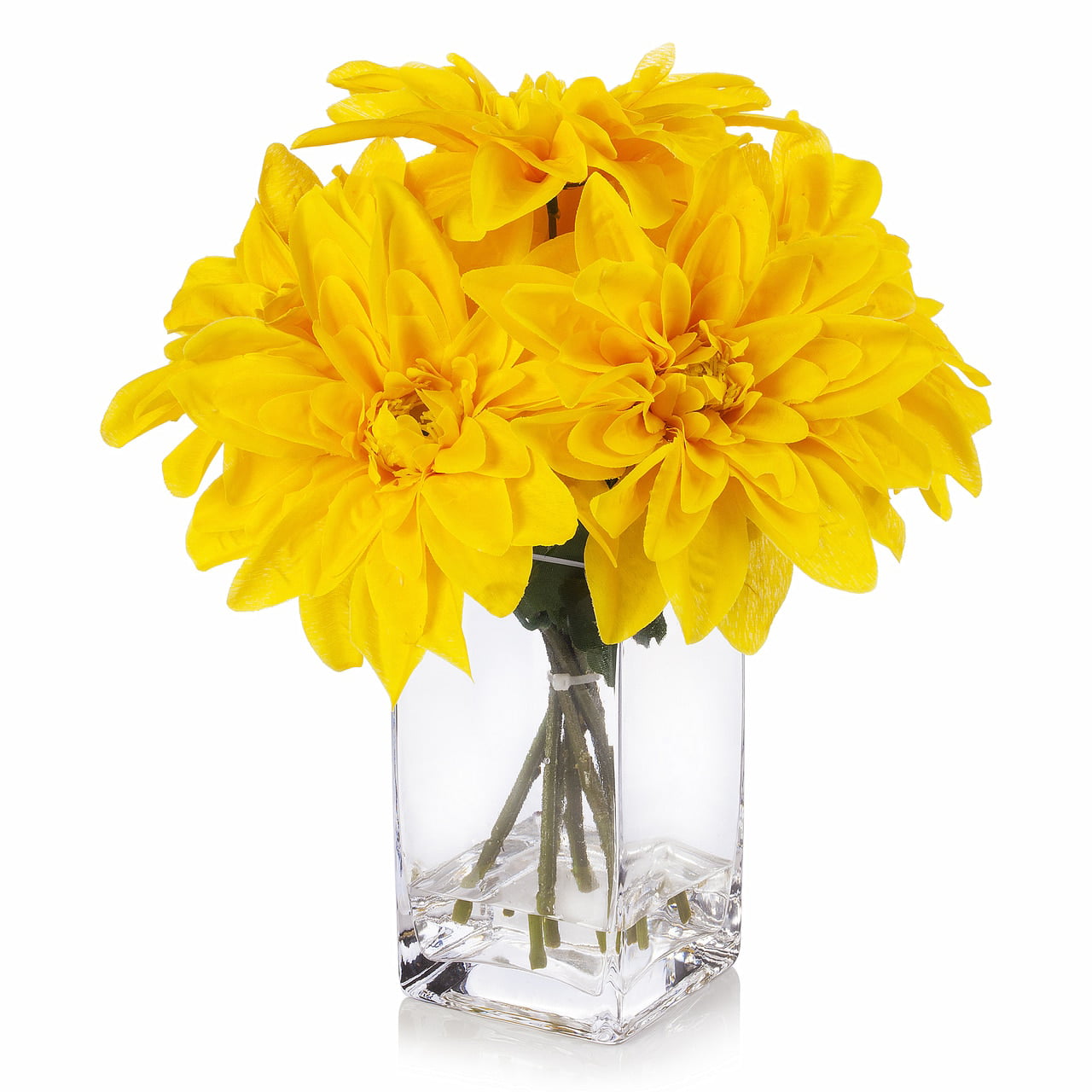Enova Home Artificial Yellow Silk Dahlia Flower Arrangement in Clear