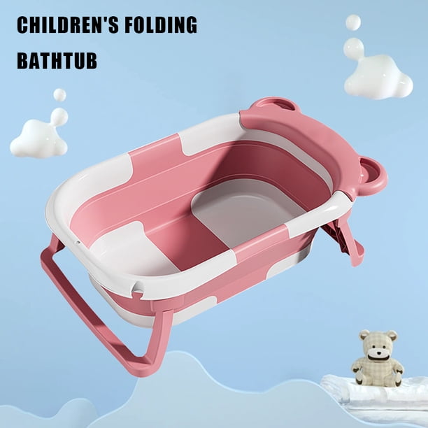 Cubo de baño con pantalla de temperatura en tiempo real antideslizante plegable con soporte de cojín (sin termómetro rosa)