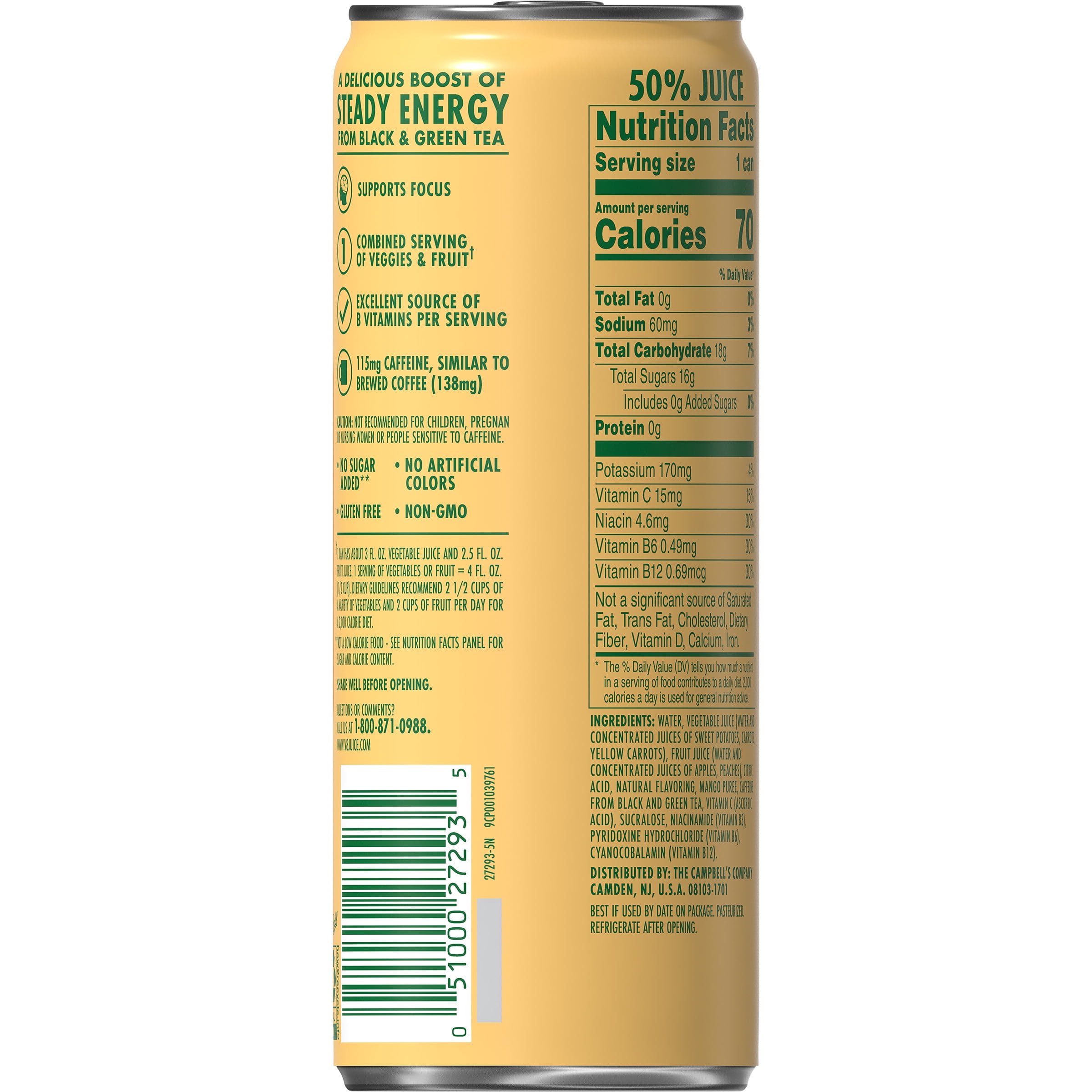 (3 pack) V8 Energy Still Peach Mango Energy Drink, 11.5 fl oz Can