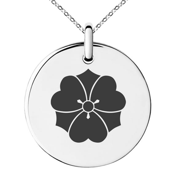 Stainless Steel Sakai Samurai Crest Engraved Small Medallion Circle Charm Pendant Necklace