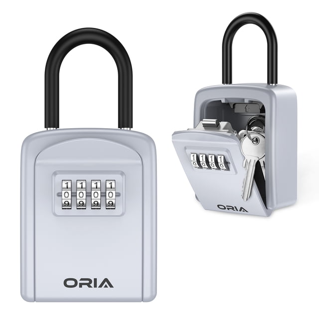 ORIA Key Lock Box, Wall Mounted Key Safe Box, 4 Digit Combination Key Storage Lock Box, 5 Keys Capacity, New Silver