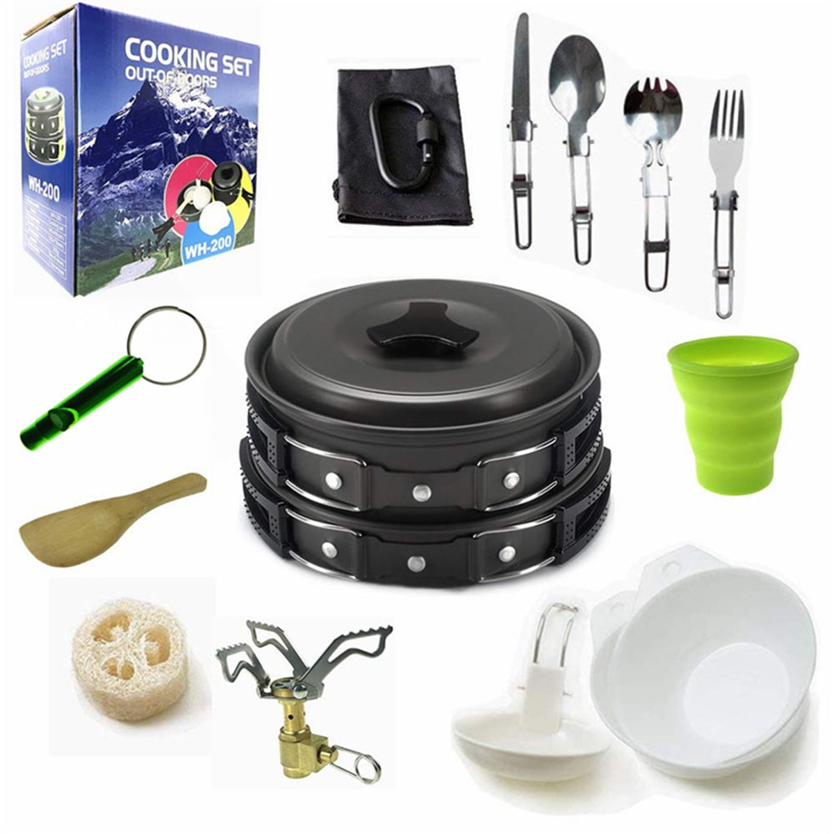 Camping Cookware Mess Kit Hiking Cooking Equipment Cook Set Lightweight Compact 