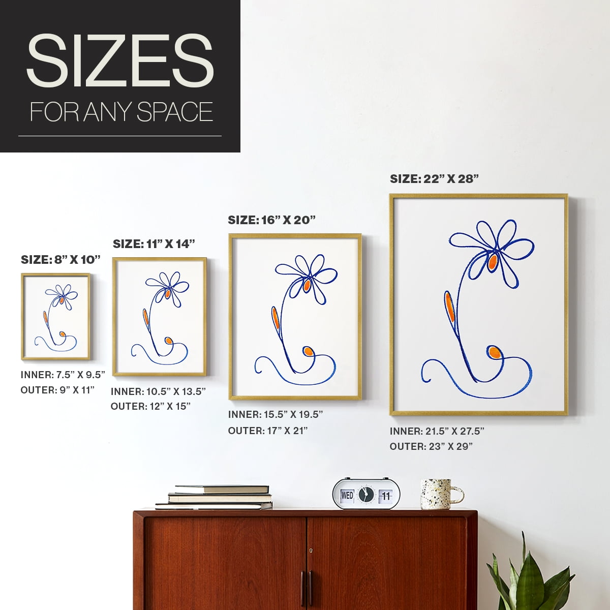 Wobbly Blooms II Framed Print - Solid Wood in Single Picture Frame Solid Wood 2 Framed Print
