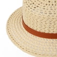 thumbnail image 6 of Women's Summer Retro Straw Fedora Hat Hollow Out Woven Flat Top UV Protection Sun Hat, 6 of 7