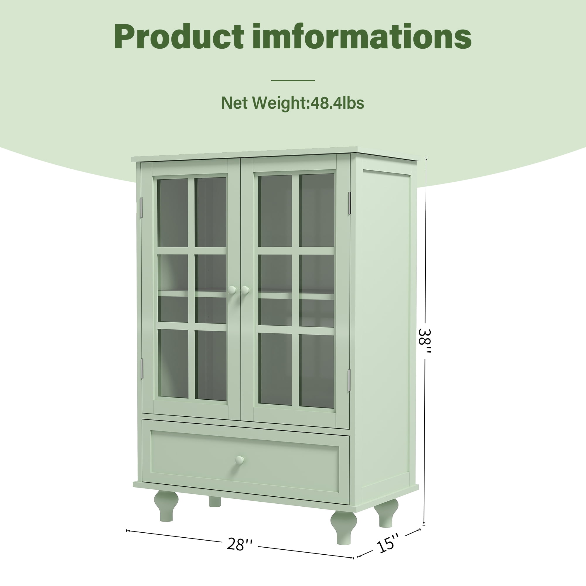 Aukfa Buffet Pantry Cabinet,2 Doors Wood Sideboard Storage Cabinet for Dining Room Hallway Entryway,Green