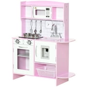 Qaba Pretend Play Kitchen with Sound Effects for 3-6 Years Old, Pink