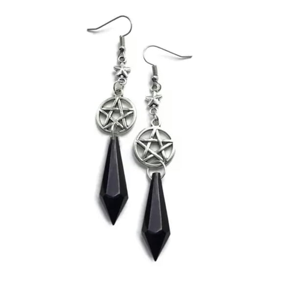 HOOUN Y2K Dark Bat Crystal Pendant Earrings Dangle Drop Gothic Vintage Women Jewelry-06#pentagram Black Crystal