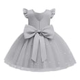 thumbnail image 6 of Flower Girl Dress Ruffle Sleeve Gray Dress V-Back with Big Bow Birthday Dresses Girls Dresses Size 6-7 Years, 6 of 7