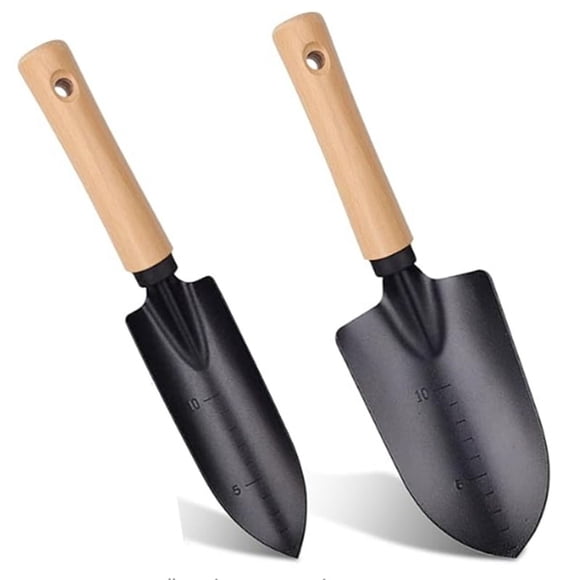 Ensemble de 2 Truelles de Jardin Multifonctions pour Jardinage et Camping, Pelle Robuste avec Manche en Bois, Truelle à Main