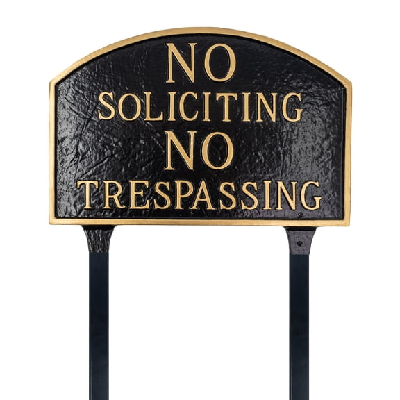 No Soliciting, No Trespassing Large Arch Statement Plaque with Lawn Stakes - Black/Gold