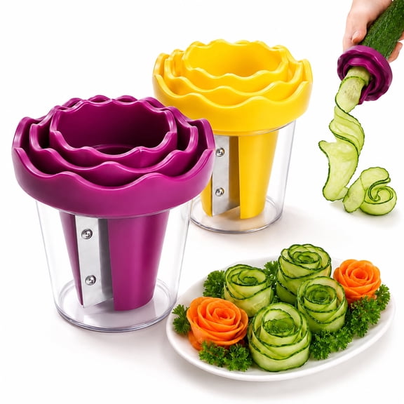 Manual Vegetable Spiralizer and Curler for Rose Flower Carving Handheld Vegetable Ribbon Cutter with Stainless Steel Blade for Carrot, Cucumber, Radis