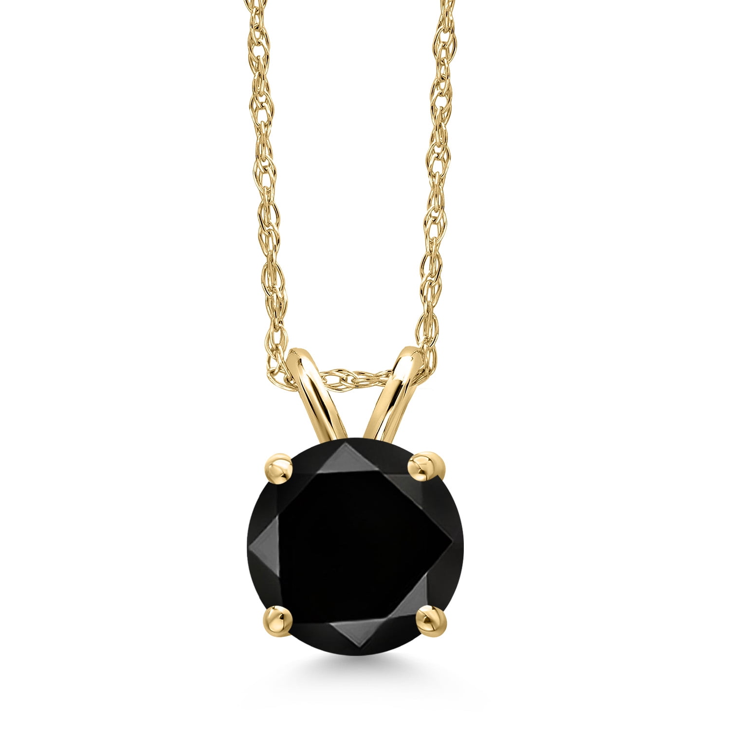 Gem Stone King 14K Yellow Gold Black Diamond Pendant Necklace for Women | 1.10 Cttw | Gemstone April Birthstone | Round 6.5MM | With 18 inch Chain