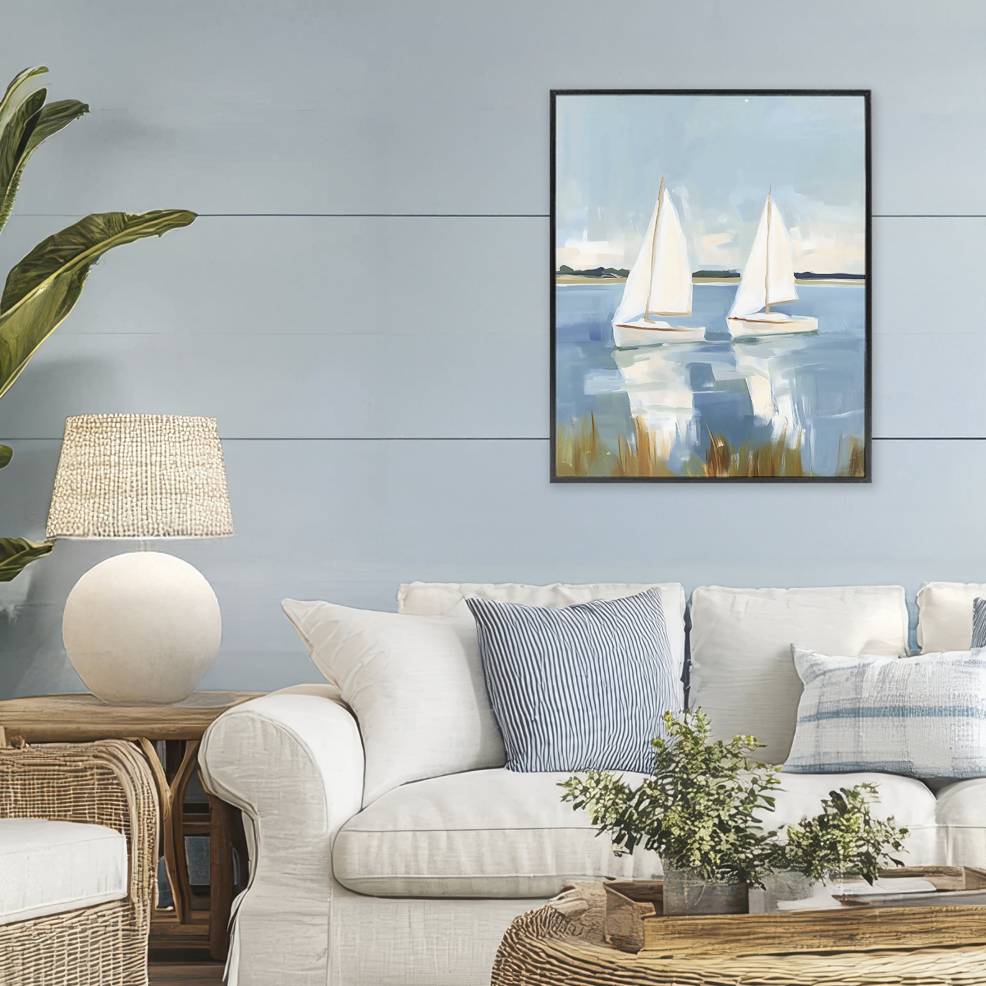 Stupell Industries Twin Sailboats By Shore Black Framed Giclee Art, design by The Prints Vibe