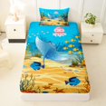 thumbnail image 3 of jejeloiu Cute Cartoon Stingray Twin Sheets,Watercolor Coral Fish Bedding For Boys,Bright Turquoise,3 Pieces,1 Fitted Sheet and 1 Pillowcase, 3 of 6