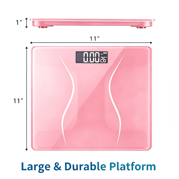 Alvantor Digital Bathroom Scale, 397 lb Capacity, 0.1 kg Increments, Backlit LCD, 6 mm Tempered Glass, Pink