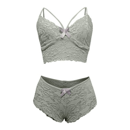 Puawkoer Women Plus Size Lingerie Lace Satin Lingerie Set with Robe Corset Lace Floral Bralette Women s Lace Camisole Shorts Set Sleepwear Bra Two Piece Underwear