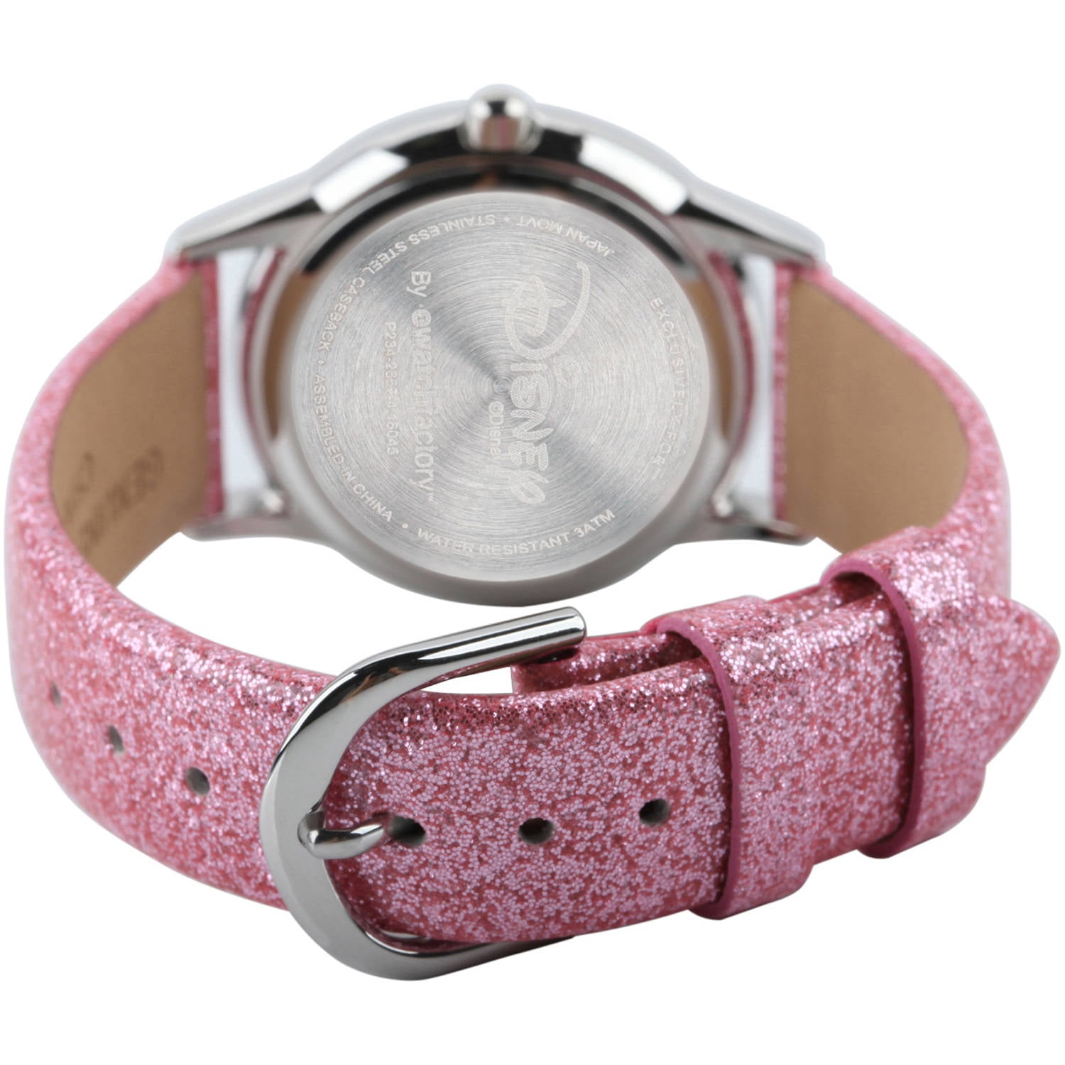 Tsum Tsum Elsa, Anna, Bambi and Stitch Girls' Stainless Steel Time Teacher  Watch, Silver Glitter Strap 