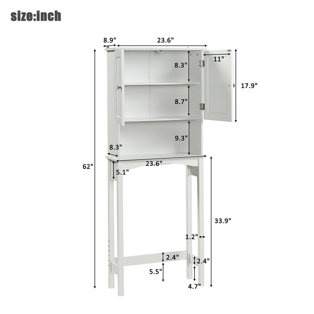 Resenkos Wooden Free Standing Over-The-Toilet Bathroom Storage Space Saver with Adjustable Shelf Collect Cabinet,White Resenkos Wooden Free Standing Over-The-Toilet Bathroom Storage Space Saver with Adjustable Shelf Collect Cabinet,White