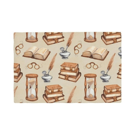 

Placemats Set of 4 vintage books glasses sand hourglass Heat Resistant Non - Slip Place mats Waterproof table mat for Kitchen Dining-4片装
