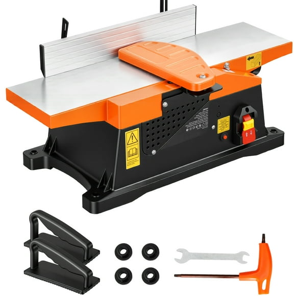 KFFKFF Spiral Benchtop Jointer, 6 in, 2 HP 12000 RPM Bench Top Wood Jointer, with 12-Blade Spiral Cutterhead, Up to 1/8 in Depth, 6 x 23 in Cast Aluminum Table