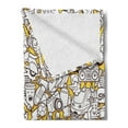 thumbnail image 2 of Crazy Soft Flannel Fleece Throw Blanket, Modern Urban Art Graffiti Style Doodle Motifs Train Thunder and Game Console, Cozy Plush for Indoor and Outdoor Use, 50" x 60", Yellow and Brown, by Ambesonne, 2 of 5