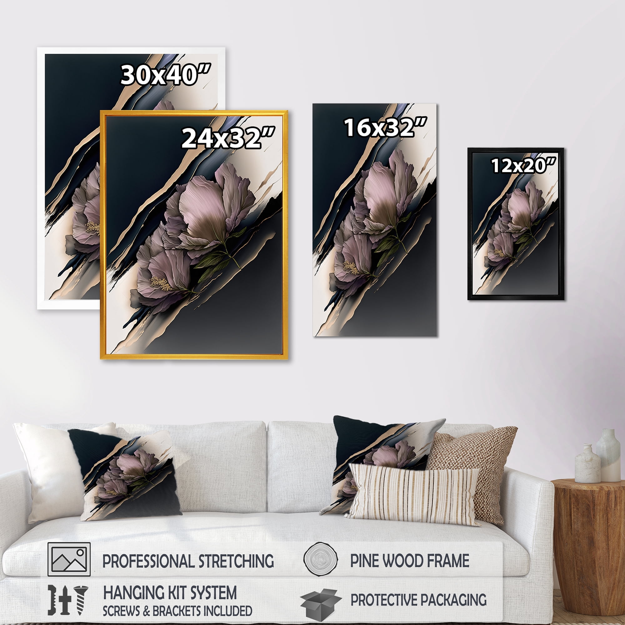 Designart Purple Peony Hyperrealistic Flowers III Canvas Wall Art