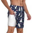 thumbnail image 3 of Picia Rabbit And Flower pattern Mens Swim Trunks with Compression Liner Stretch Beach Shorts Quick Dry with Zipper Pockets No-Chafing Board Shorts-X-Large, 3 of 9