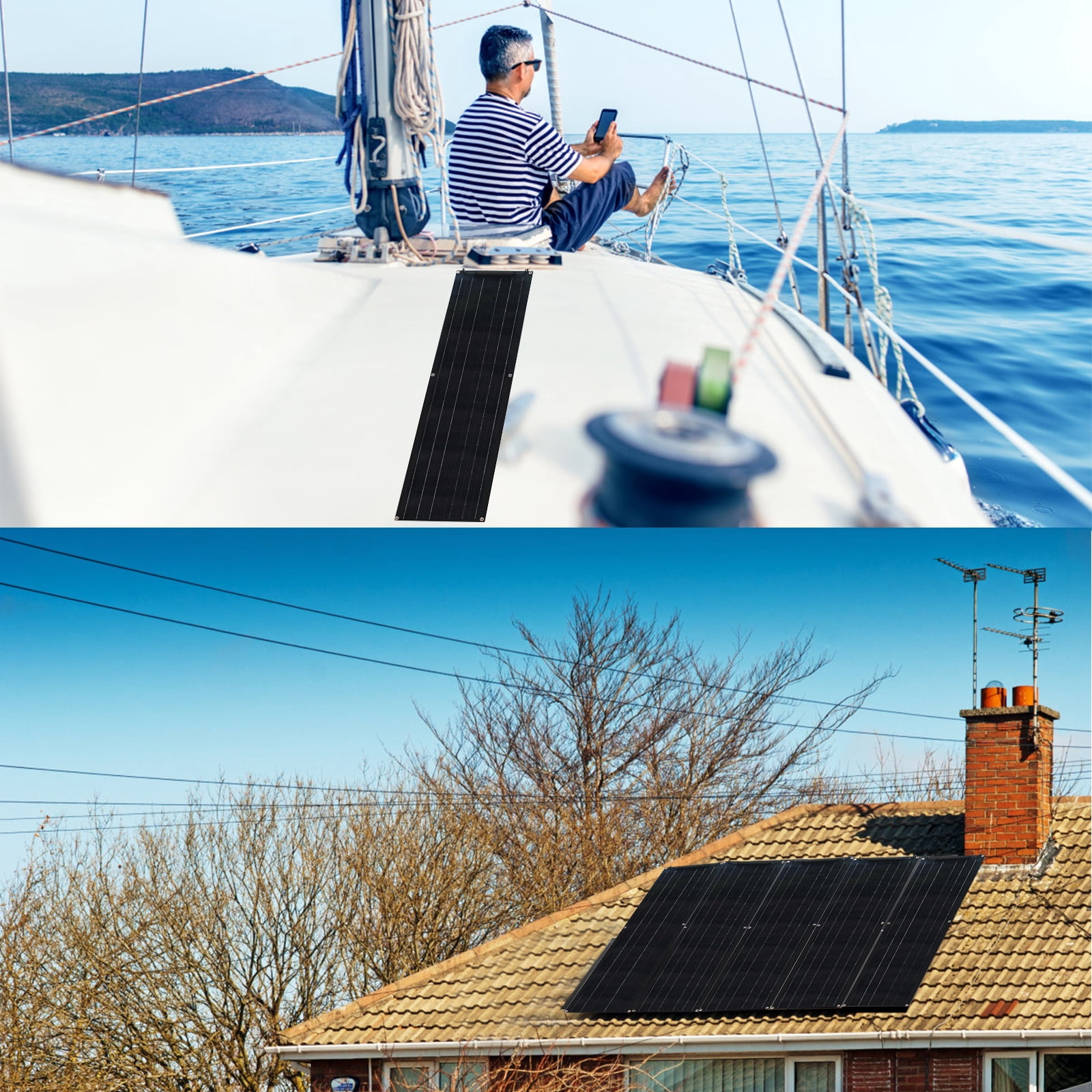 2 Pack 50W Flexible Solar Panel 12V Monocrystalline Waterproof Black for RV Boat Caravan
