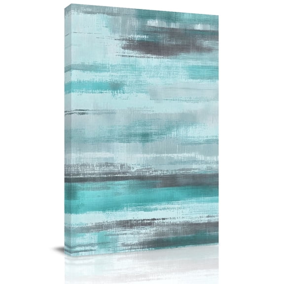 Canvas Wall Art Turquoise Paint Canvas Art Print Watercolor Abstract Aqua Grey Stripes Pictures Wall Decor for Living Room Bedroom Artwork Decorations Stretched Framed Ready to Hang 12"x16"