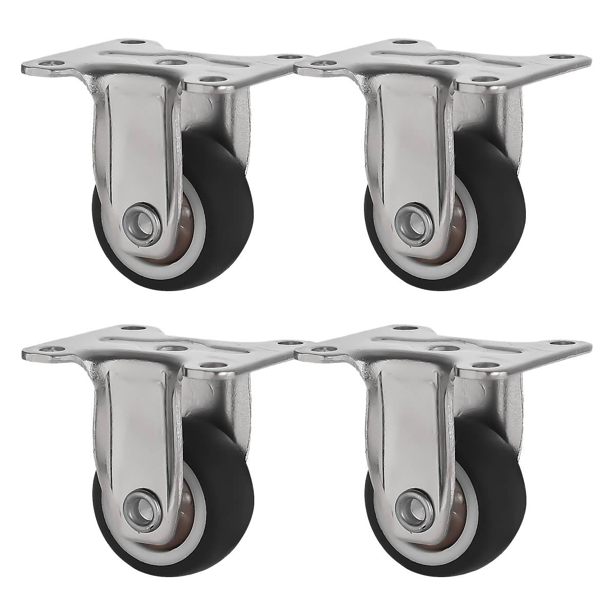 8 Pack 2" Low Profile Rigid Caster Black Rubber Fixed Caster Wheels 