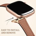 thumbnail image 4 of BANDOVA Slim Genuine Leather Band Compatible with Apple Watch, Women's Thin Replacement Strap, Brown with Rose Gold, 38/40/41mm, 4 of 7