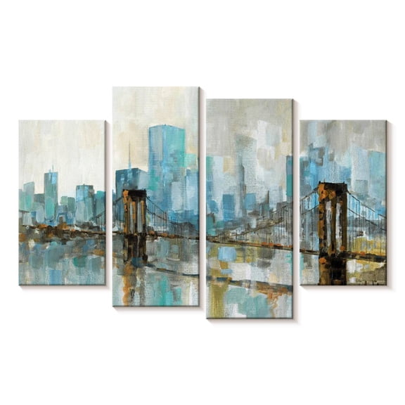 Elephant Stock Teal City Shadows Wall Art - Horizontal Multi Panel Canvas - Living Room Wall Decor - Abstract Multi Panel - Teal And Blue Decor By Ruane Manning - 30" x 18"