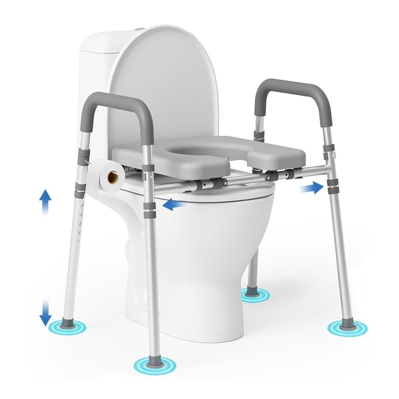 Loyoda Toilet Seat Risers for Seniors, 400 lbs Capacity, Adjustable Height and Width for Pregnant and Disabled (Gray)