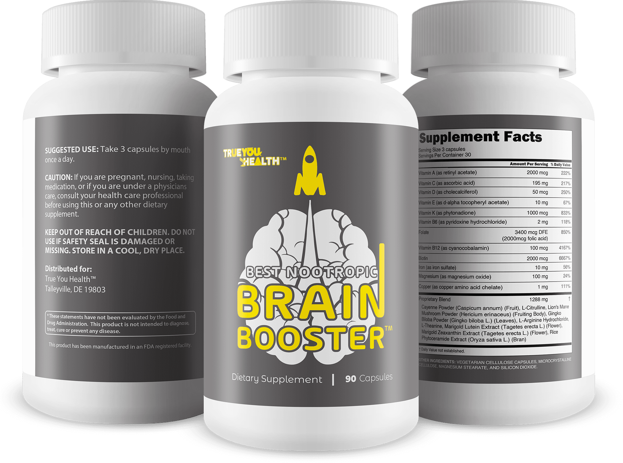 Best Nootropic Brain Booster - for Memory, Focus, Concentration, Mental Clarity, & Energy - Support Improved Brain Function, Memory Recall, and Reduced Mental Fatigue - for Men & Women - with Ginkgo
