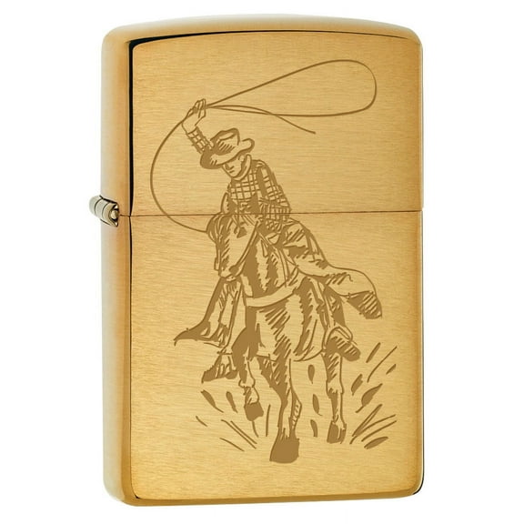 Zippo Lighter: Cowboy with Lasso on Horse - Brushed Brass 80238