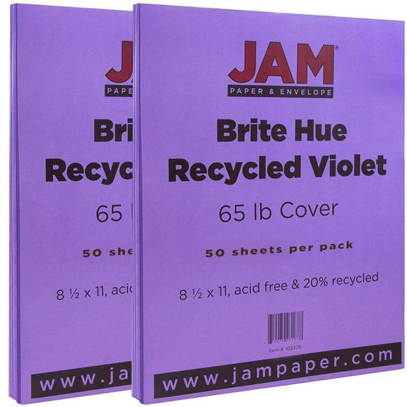 JAM Paper Solid Colors, 8 1/2 x 11, Violet Purple, 65lb, 100 per Pack