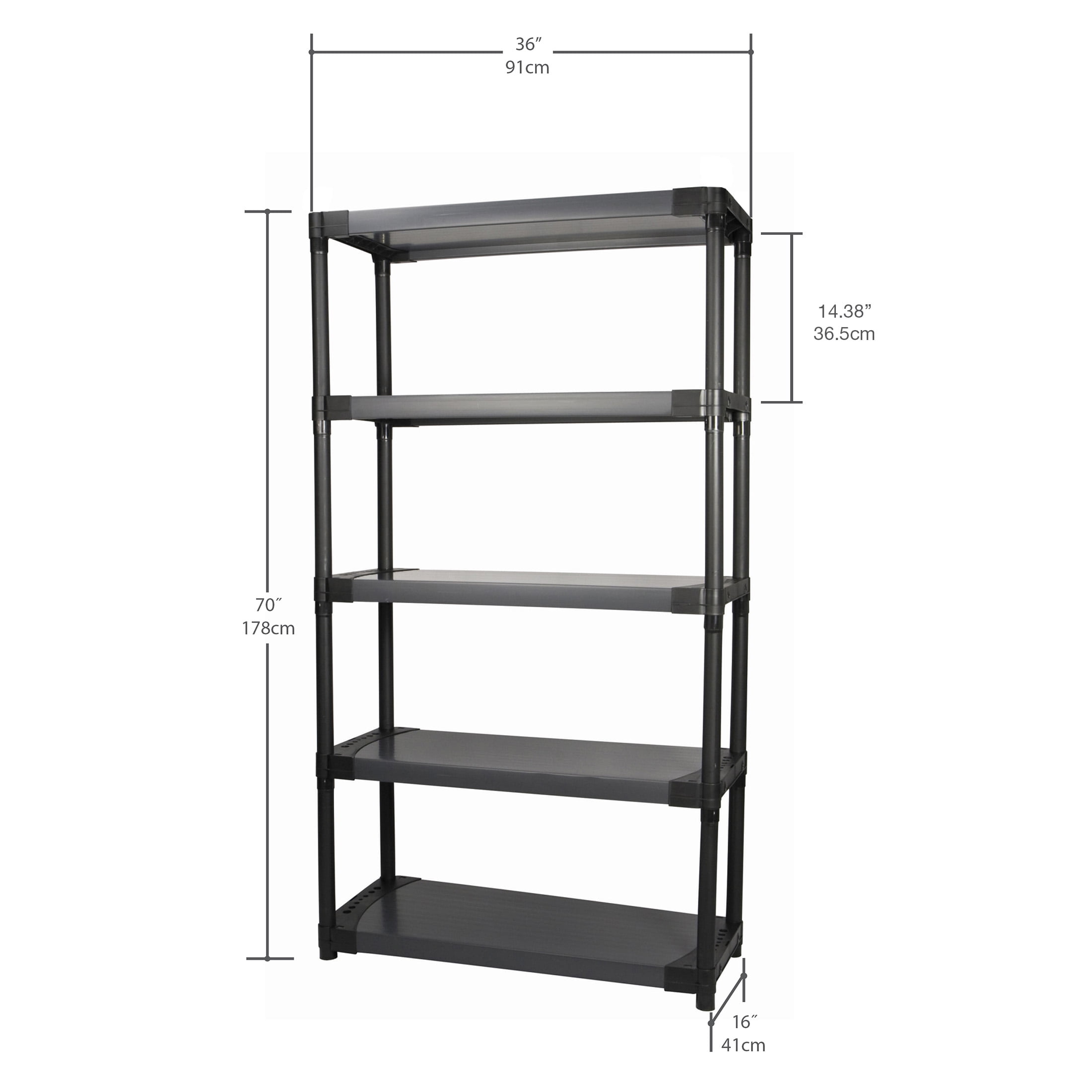 Grosfillex 36" Plastic Resin 5-tier Shelving Unit 1,000 lbs Total Capacity