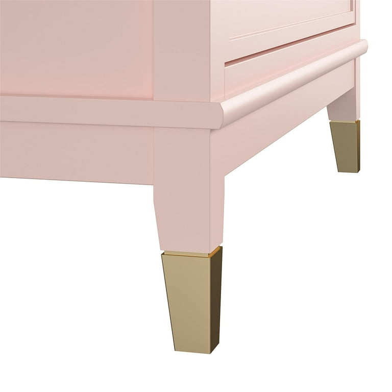Comodino Ampio CosmoLiving Westerleigh In Rosa Pallido - Con Cassetto E Ripiano Aperto - Design Moderno Con Piedini Oro