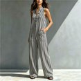 thumbnail image 6 of biudgviw Womens Wide Leg Jumpsuits Fashion Striped Henley Jumpsuits Button Casual Sleeveless Long Rompers with Pockets, 6 of 7