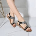 thumbnail image 3 of Women's T-Strap Beaded Flower Rhinestone Flat Sandals Dress Beach Shoes, 3 of 4