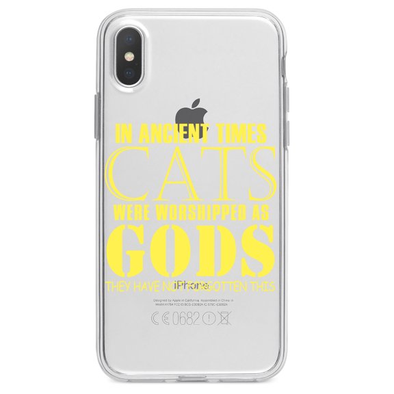 DistinctInk Clear Shockproof Hybrid Case for iPhone XS Max (6.5" Screen) - TPU Bumper Acrylic Back Tempered Glass Screen Protector - Ancient Times, Cats Worshipped As Gods