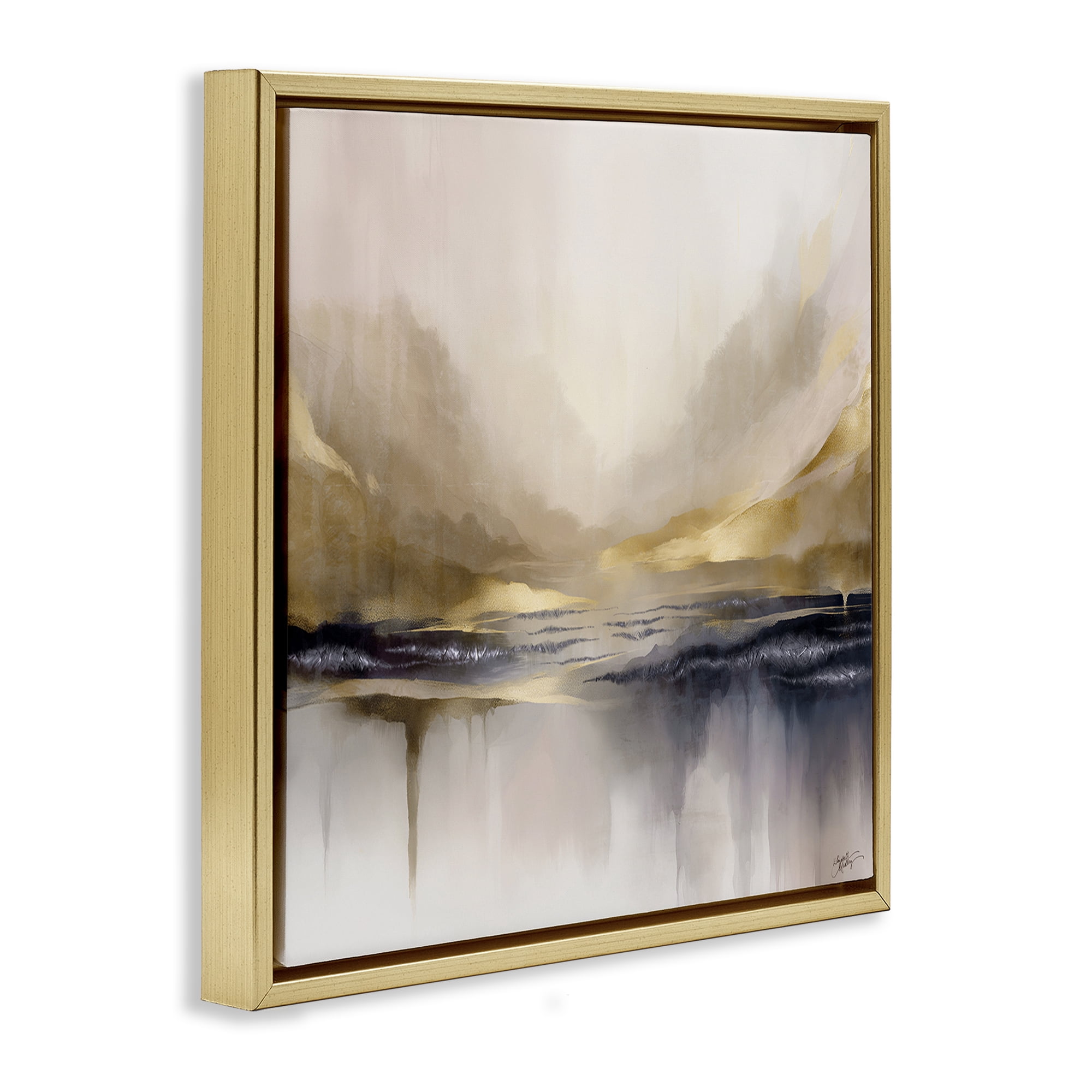 Stupell Industries Abstract Meadow Gold Accent Abstract Painting Gold Floater Framed Canvas Art Print Wall Art, 18 x 18