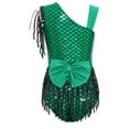 thumbnail image 3 of Sholeno Girls Sleeveless Tassel Latin Dance Dress Fish Scale Metallic Bodysuit Sequin Fringe Skirted Leotard Green 6, 3 of 7