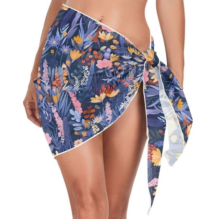 Beach Mini Dress Beautiful Floral Flower Swimsuit Coverup for Women Swimwear Cover Ups Short Triangle Beach Skirt L