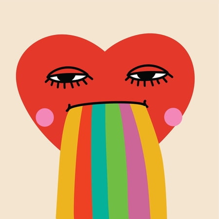 Art.com Retro Love Crazy and Smeared Heart Smiley Face. Hippie Groovy Smile Character Vector Set. Valentine Photographic Print by Virinka, 24" x 24"