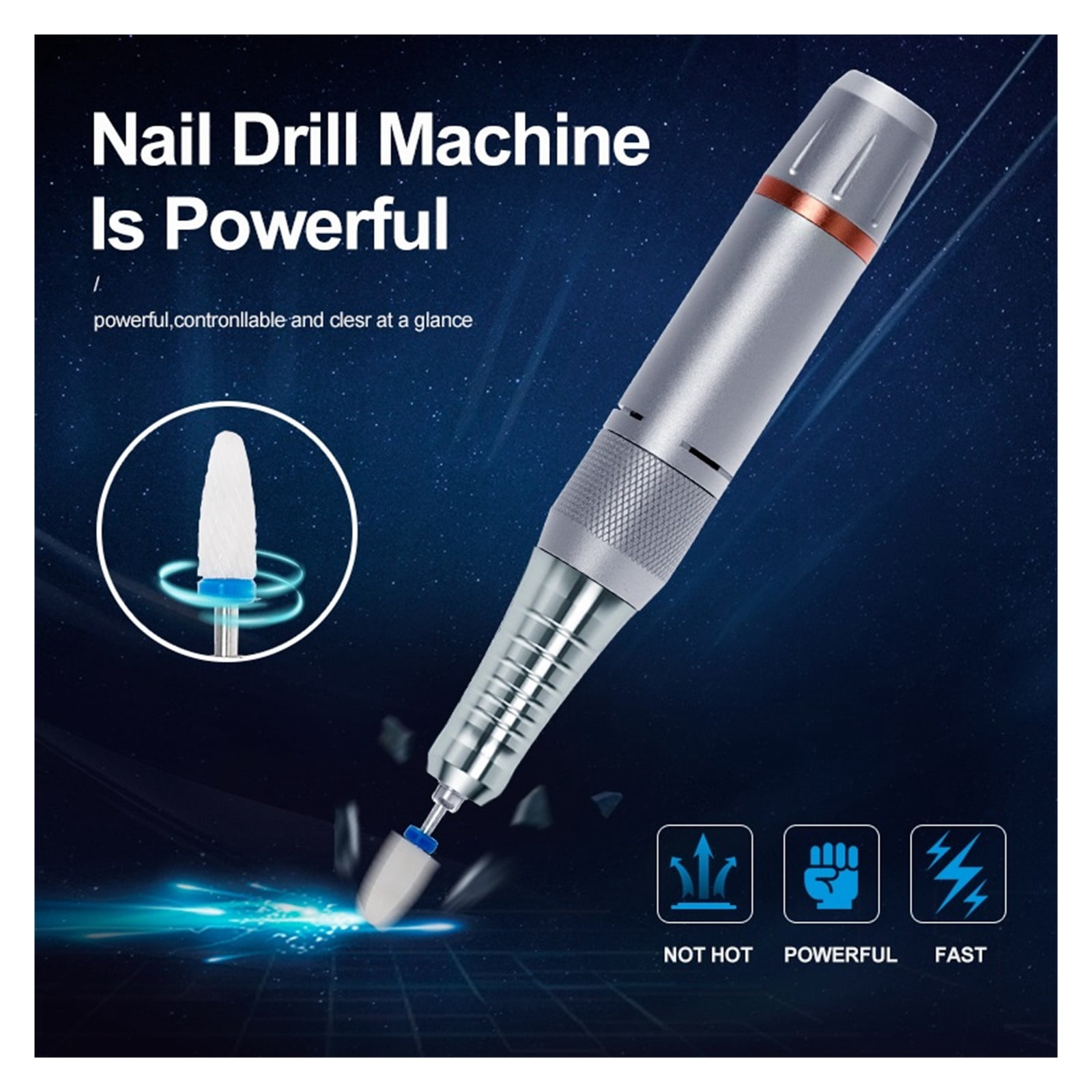 Professional Nail Drill, 35000RPM Rechargeable Nail Efile, Portable Electric Nail File Machine For , Gel Nails, Manicure Pedicure For Home Salon Use ,Low Noise