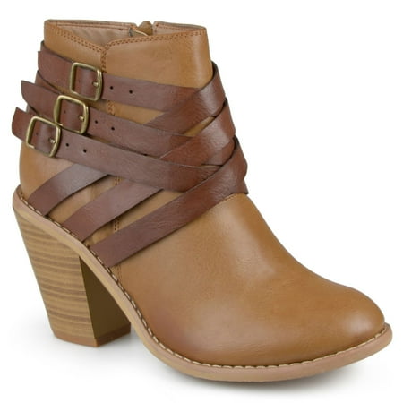 Journee Collection Strap Women's Ankle Boots Color: Tan Size: 6.5