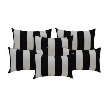 RSH Decor: 6 Lumbar Support Pillows | 20" x 12" | All-Weather | Indoor Outdoor | Black & White Stripe