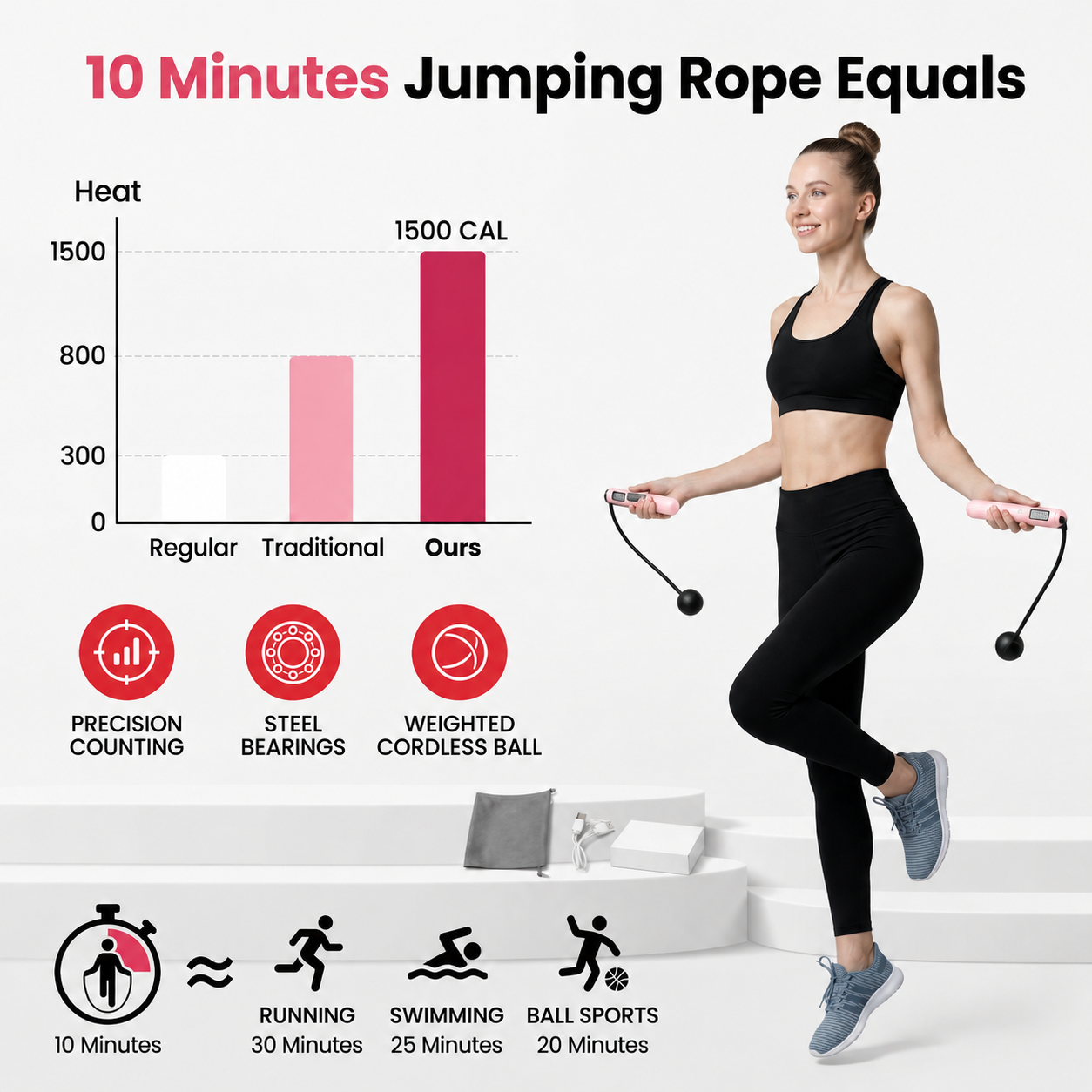 QI-EU Smart Jump Rope 2-In-1 Weighted Cordless photo 3