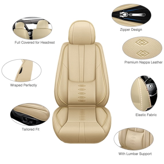 Car Seat Cover for TOYOTA RAV4 2024, Beige Car Seat Covers, Faux Leather 5 Seats Full Set With a Headrest and Lumbar Support Beautify Interior, Airbag-Compatible